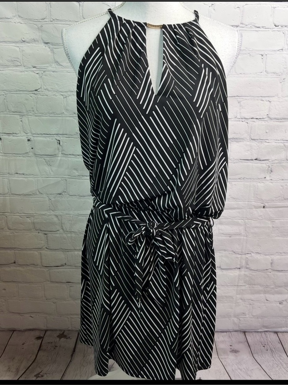 White House Black Market Black Geometric Halter Dress Large